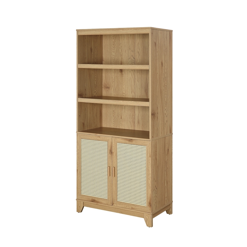 Manhattan Comfort Sheridan Engineered Wood Bookcase Cabinet in Natural Set of 2