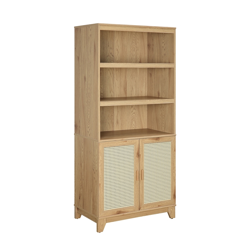 Manhattan Comfort Sheridan Engineered Wood Bookcase Cabinet in Natural Set of 2