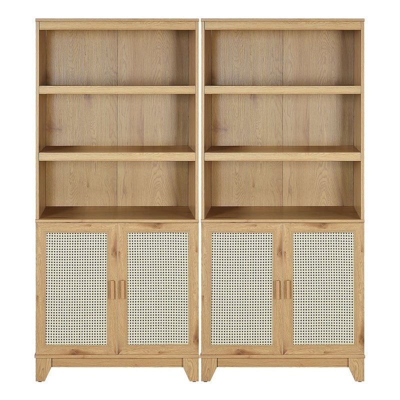 Manhattan Comfort Sheridan Engineered Wood Bookcase Cabinet in Natural Set of 2