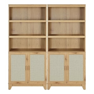 Manhattan Comfort Sheridan Engineered Wood Bookcase Cabinet in Natural Set of 2