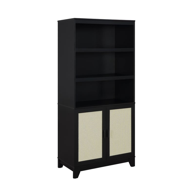 Manhattan Comfort Sheridan Engineered Wood Bookcase Cabinet in Black - Set of 2