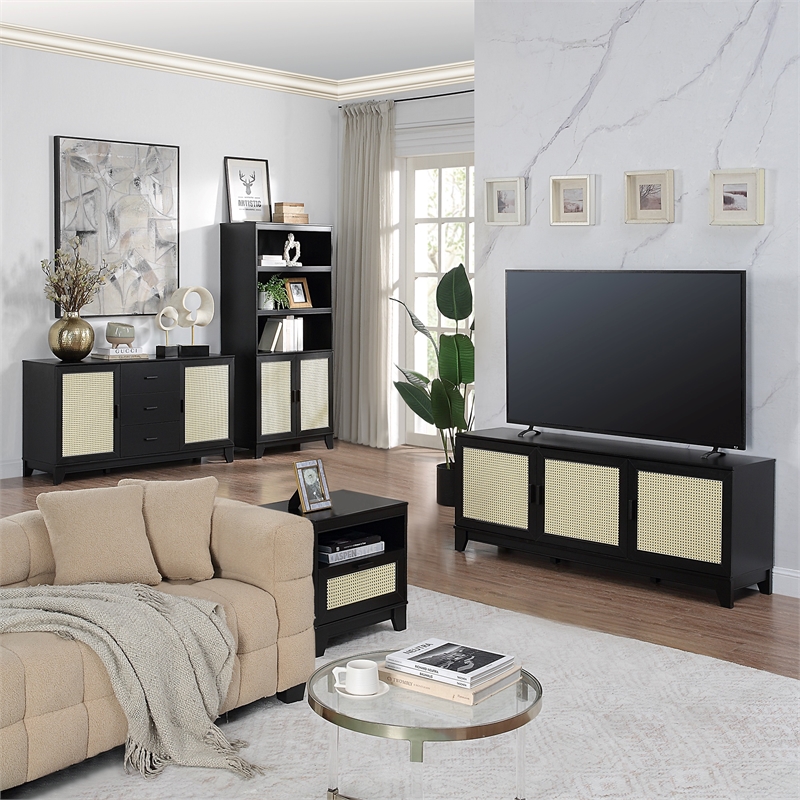 Manhattan Comfort Sheridan Engineered Wood Bookcase Cabinet in Black - Set of 2
