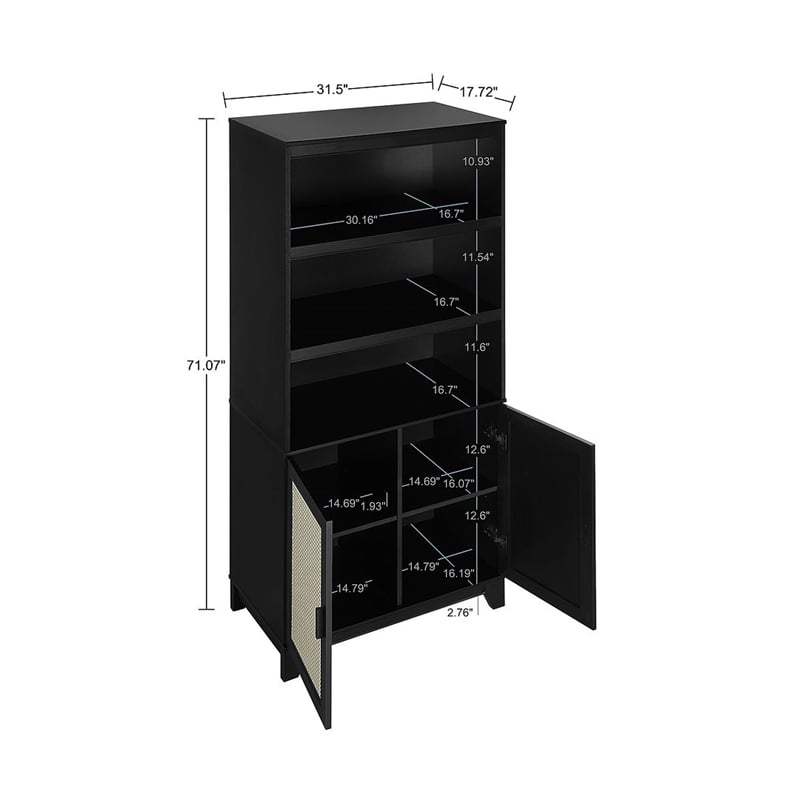 Manhattan Comfort Sheridan Engineered Wood Bookcase Cabinet in Black - Set of 2