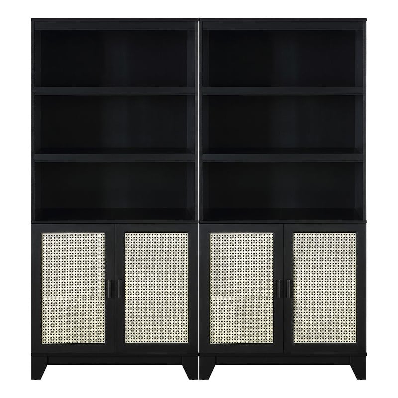 Manhattan Comfort Sheridan Engineered Wood Bookcase Cabinet in Black - Set of 2