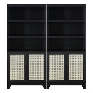 Manhattan Comfort Sheridan Engineered Wood Bookcase Cabinet in Black - Set of 2