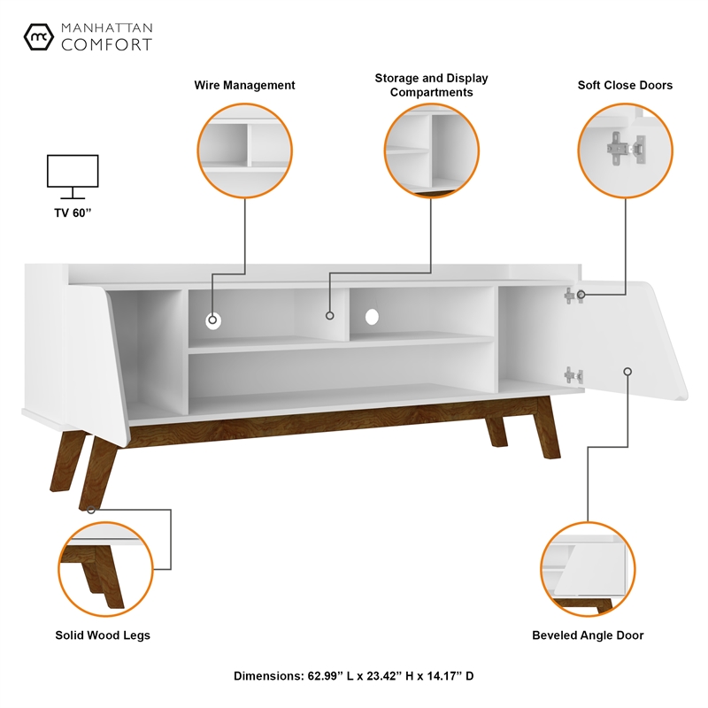 Manhattan Comfort Marcus 62.99 TV Stand from Engineered Wood in White
