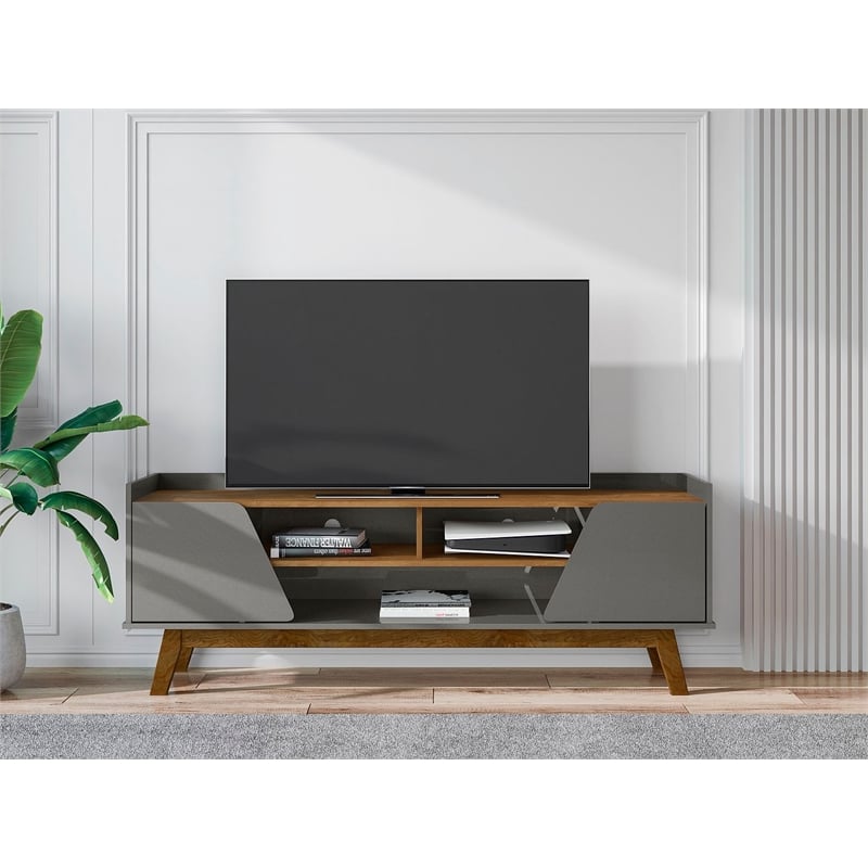 Manhattan Comfort Marcus 62.99 TV Stand from Engineered Wood in Gray and Nature