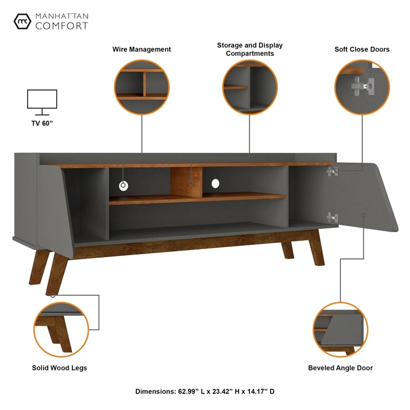 Manhattan Comfort Marcus 62.99 TV Stand from Engineered Wood in Gray and Nature