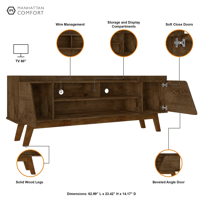 Manhattan Comfort Marcus 62.99 TV Stand from Engineered Wood in Rustic Brown