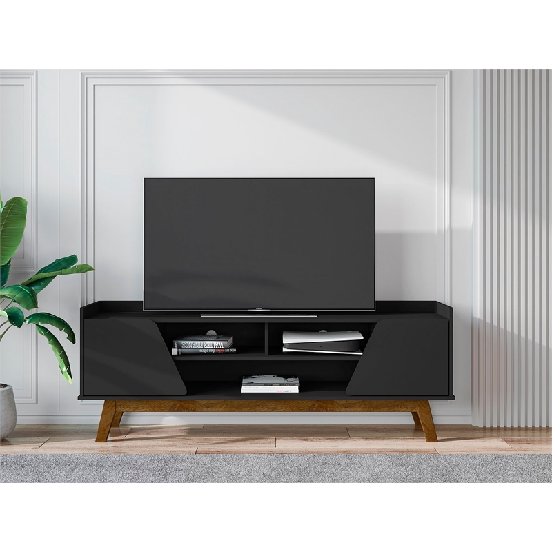 Manhattan Comfort Marcus 62.99 TV Stand from Engineered Wood in Matte Black