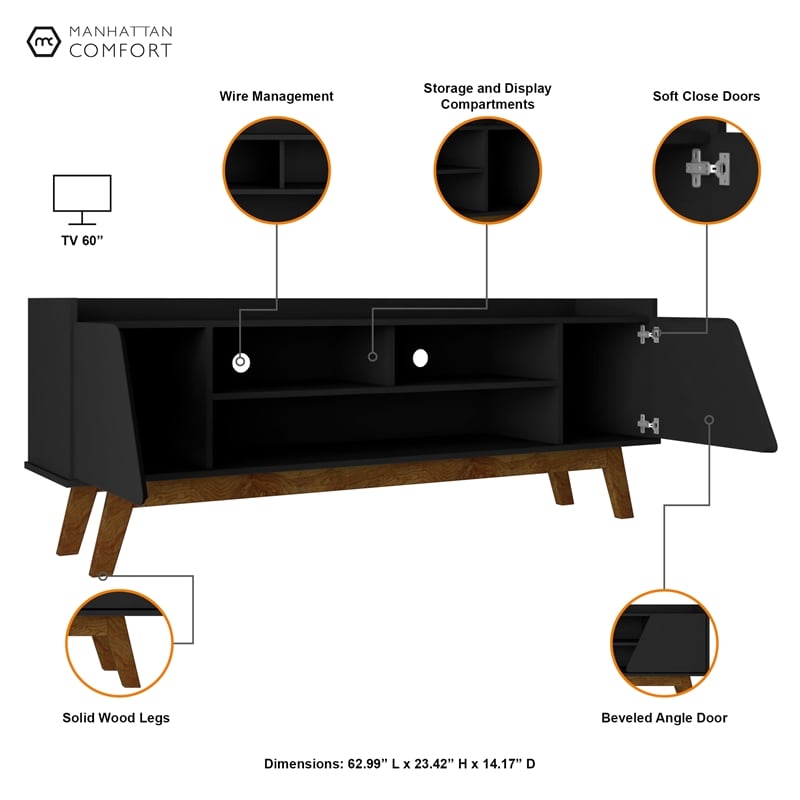 Manhattan Comfort Marcus 62.99 TV Stand from Engineered Wood in Matte Black