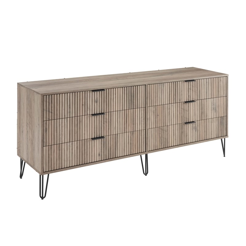 DUMBO 6-Drawer Double Low Dresser from Engineered Wood in Gray