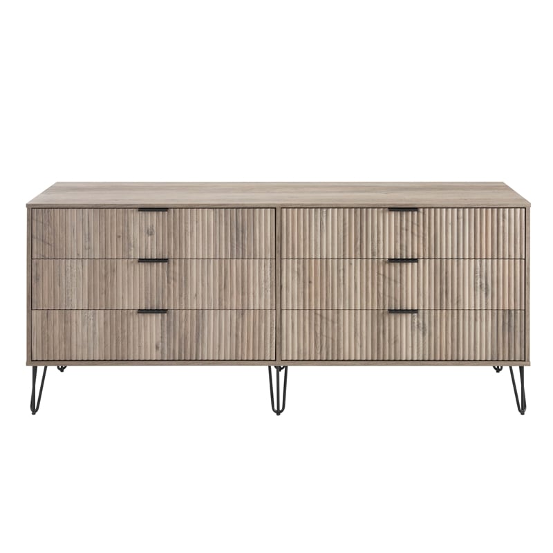 DUMBO 6-Drawer Double Low Dresser from Engineered Wood in Gray