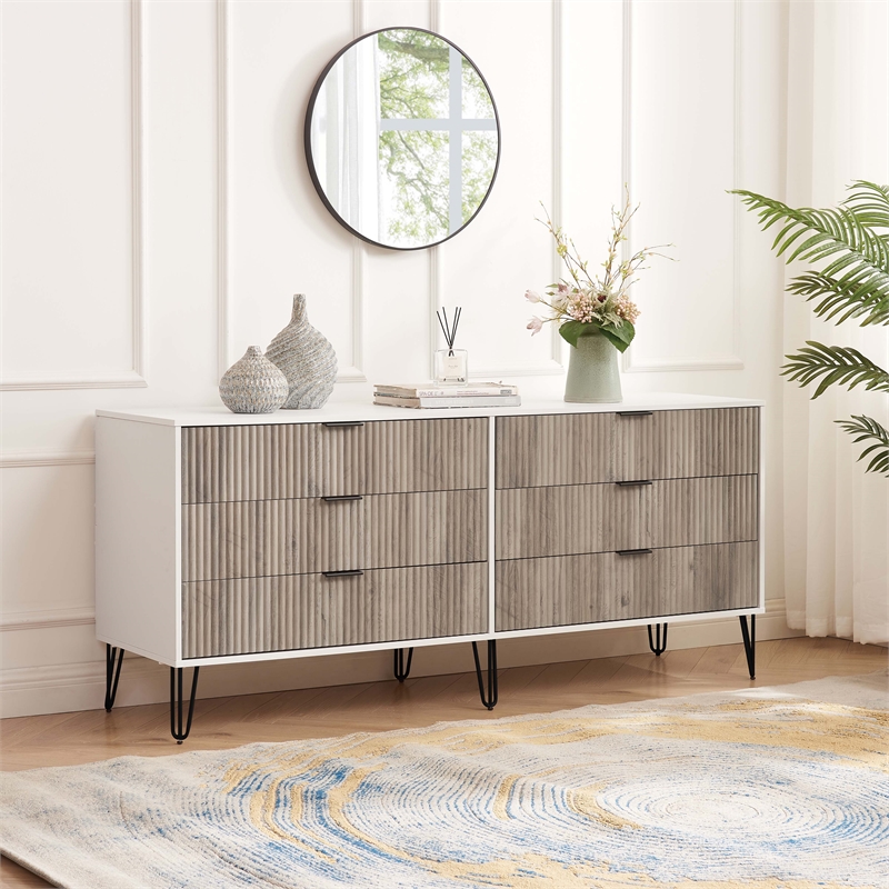 DUMBO 6-Drawer Double Low Dresser from Engineered Wood in Multi-Color