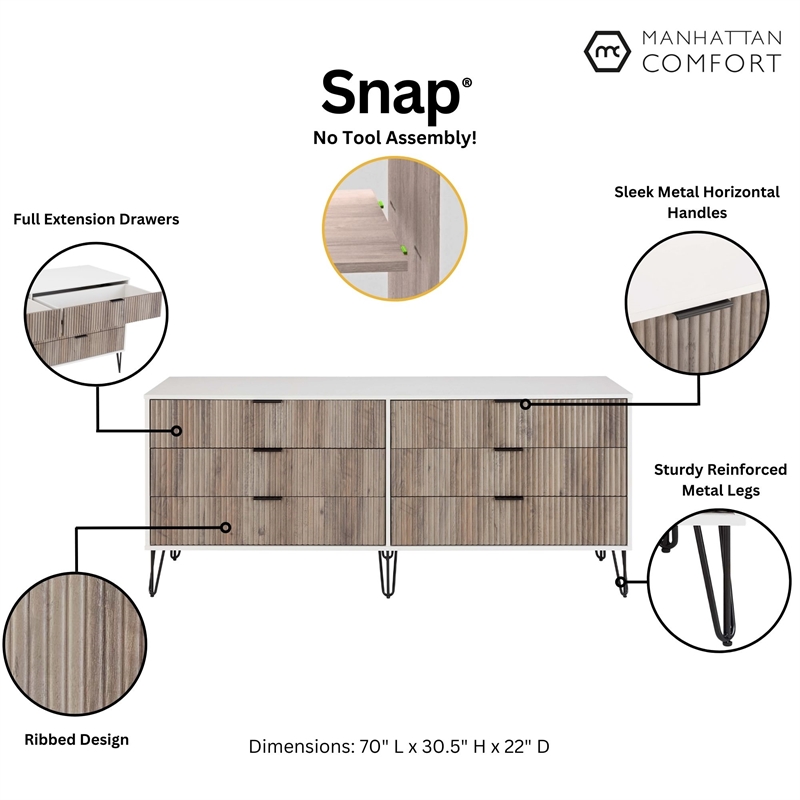 DUMBO 6-Drawer Double Low Dresser from Engineered Wood in Multi-Color