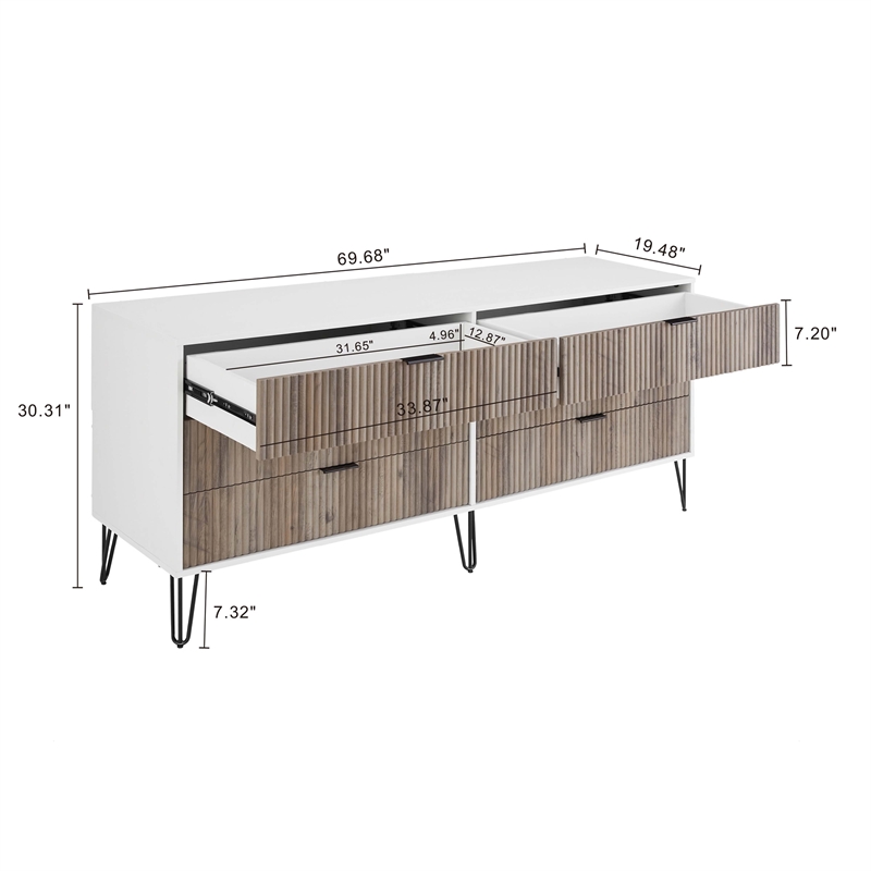 DUMBO 6-Drawer Double Low Dresser from Engineered Wood in Multi-Color