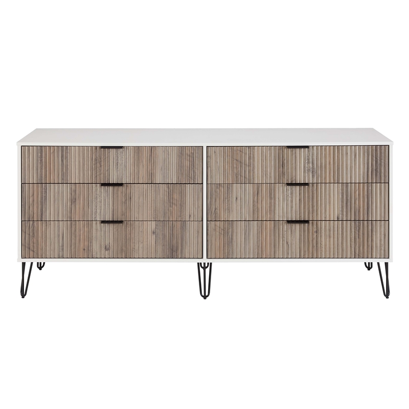 DUMBO 6-Drawer Double Low Dresser from Engineered Wood in Multi-Color