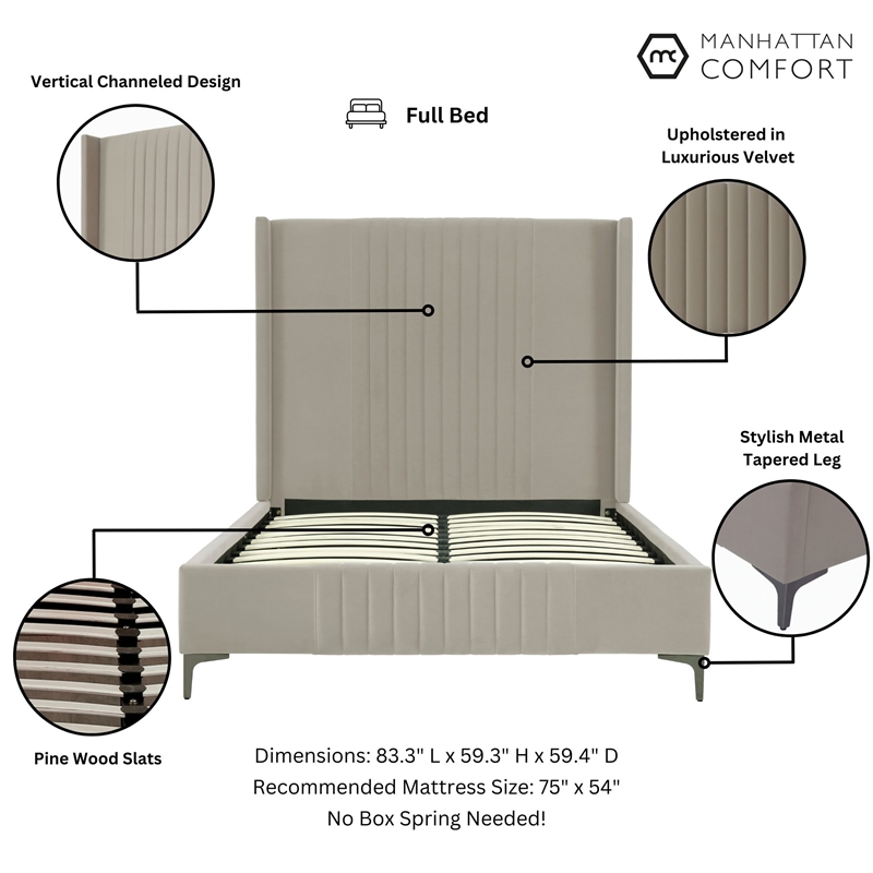 Manhattan Comfort Promenade Full-Size Bed made from Solid Wood in Rustic Taupe