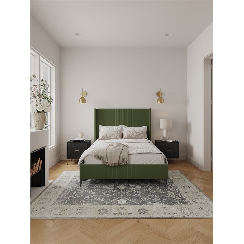 Manhattan Comfort Promenade Full-Size Bed made from Solid Wood in Moss Green