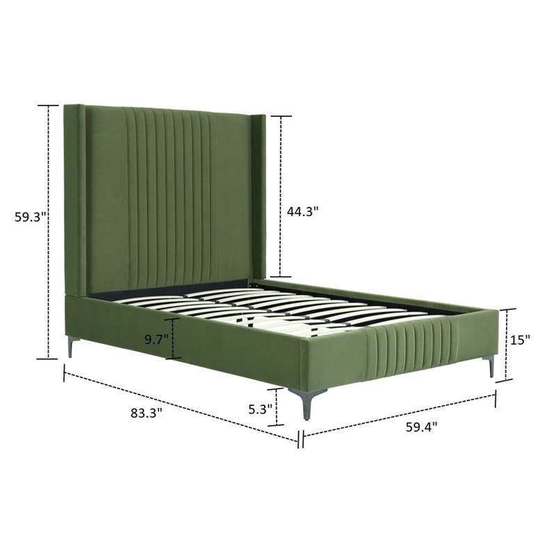 Manhattan Comfort Promenade Full-Size Bed made from Solid Wood in Moss Green