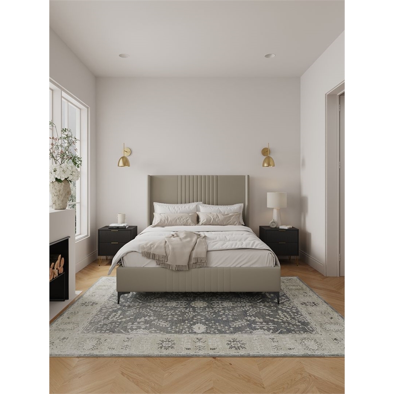 Manhattan Comfort Promenade Queen-Size Bed made from Solid Wood in Rustic Taupe