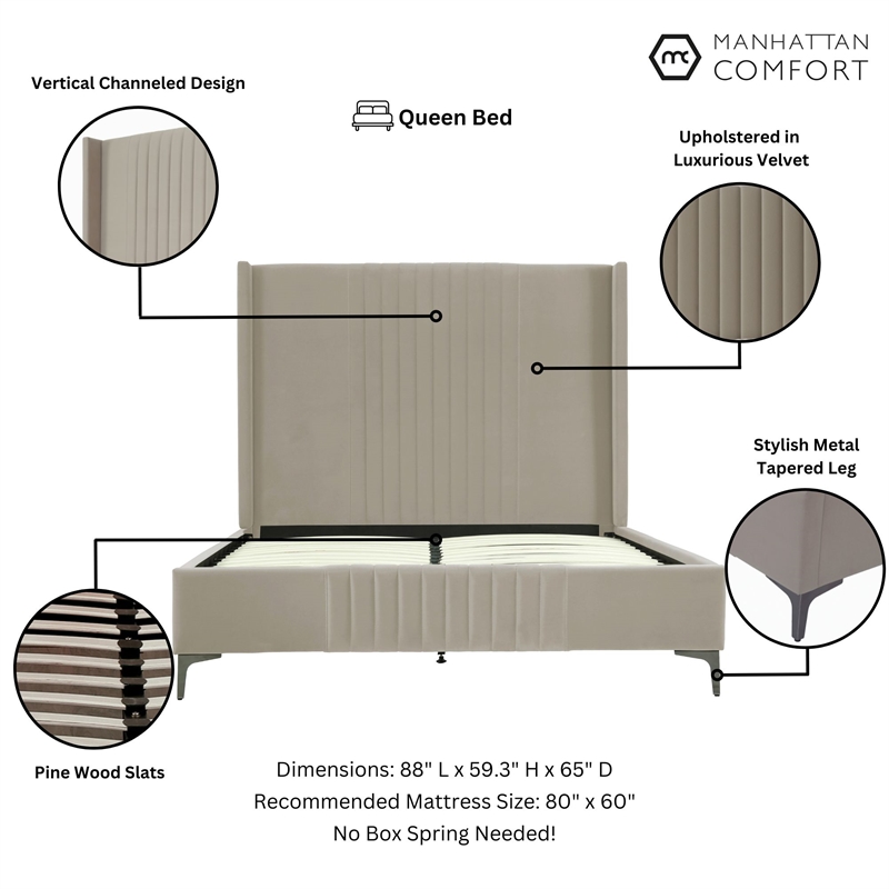 Manhattan Comfort Promenade Queen-Size Bed made from Solid Wood in Rustic Taupe