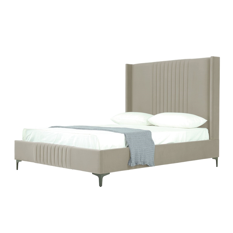 Manhattan Comfort Promenade Queen-Size Bed made from Solid Wood in Rustic Taupe