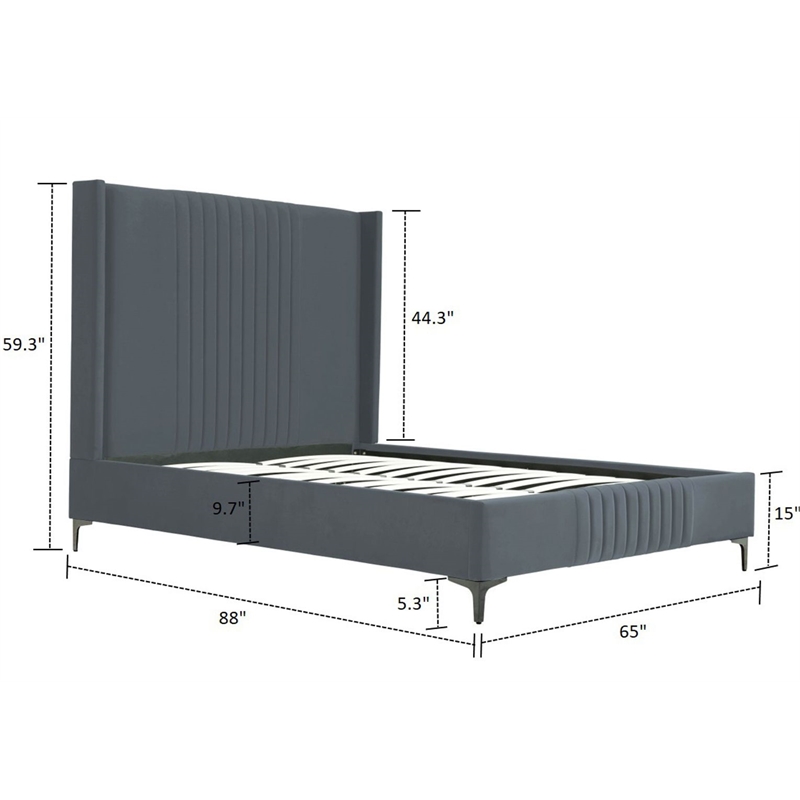 Manhattan Comfort Promenade Queen-Size Bed made from Solid Wood in Gray