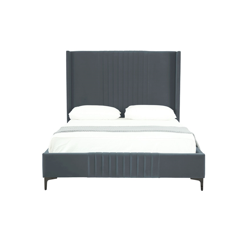 Manhattan Comfort Promenade Queen-Size Bed made from Solid Wood in Gray