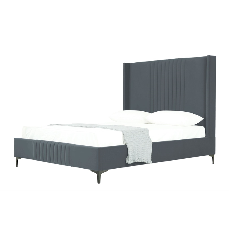 Manhattan Comfort Promenade Queen-Size Bed made from Solid Wood in Gray