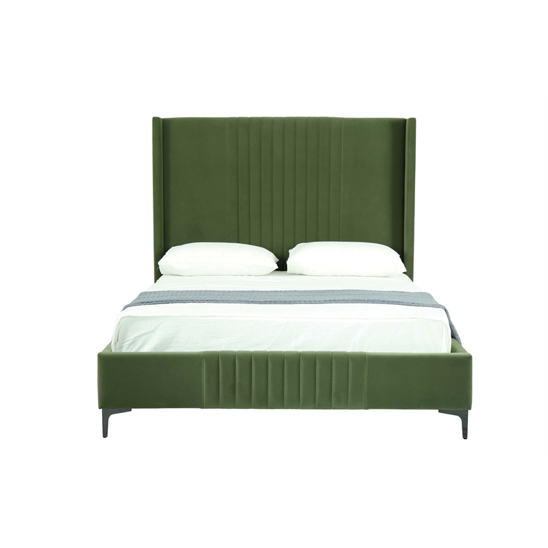 Manhattan Comfort Promenade Queen-Size Bed made from Solid Wood in Moss Green