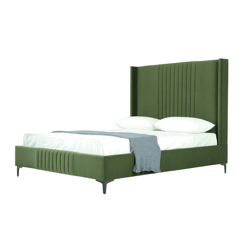 Manhattan Comfort Promenade Queen-Size Bed made from Solid Wood in Moss Green