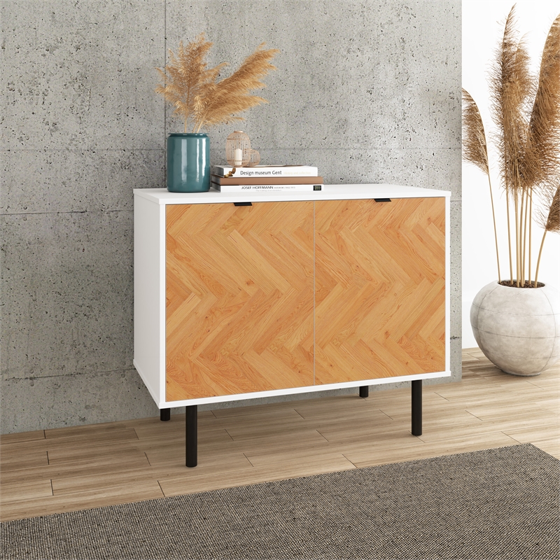 Manhattan Comfort Liam Accent Cabinet from Engineered Wood in White and Wood