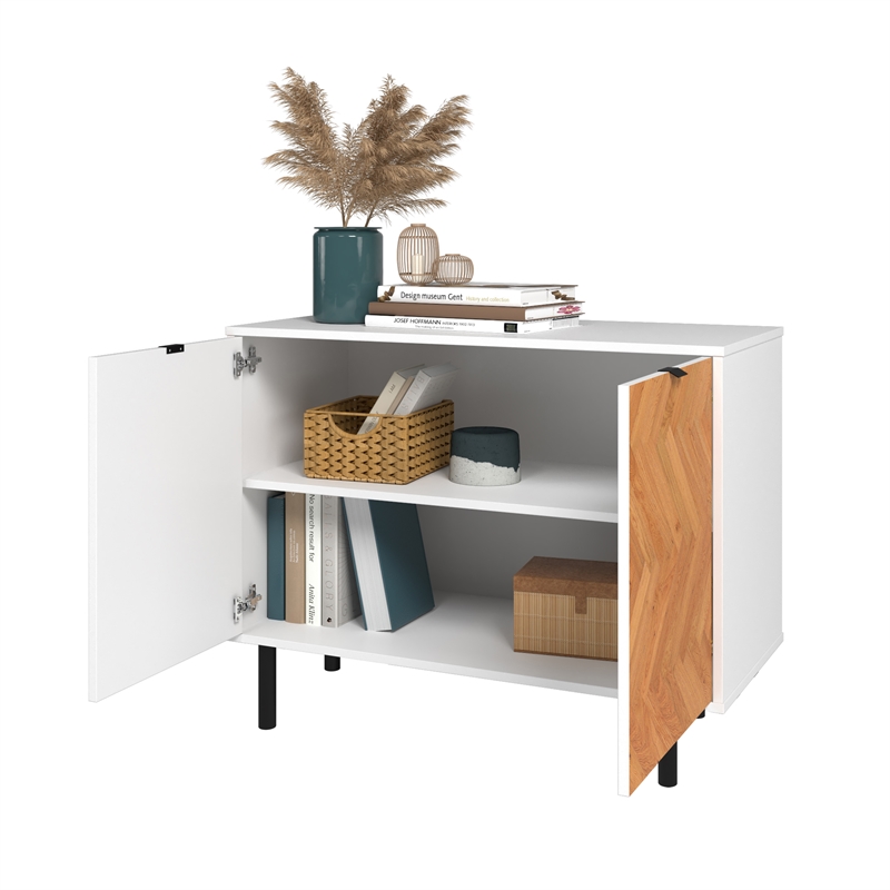 Manhattan Comfort Liam Accent Cabinet from Engineered Wood in White and Wood