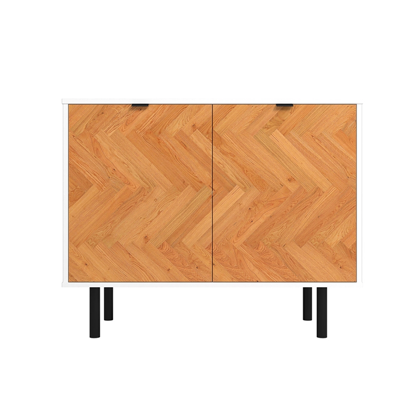 Manhattan Comfort Liam Accent Cabinet from Engineered Wood in White and Wood