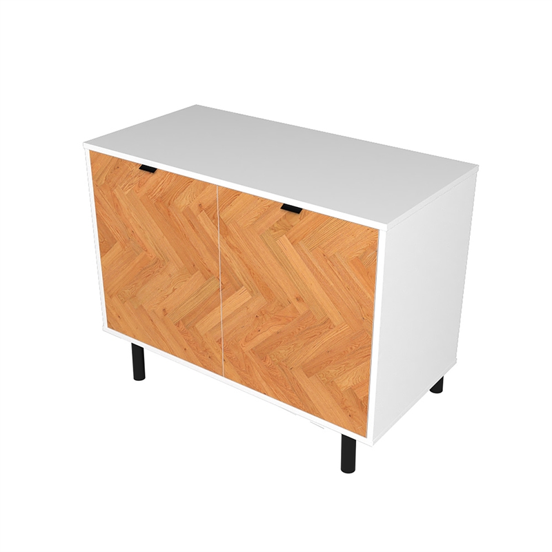Manhattan Comfort Liam Accent Cabinet from Engineered Wood in White and Wood