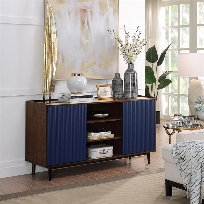 Duane Sideboard made from Engineered Wood in Dark Brown and Navy Blue
