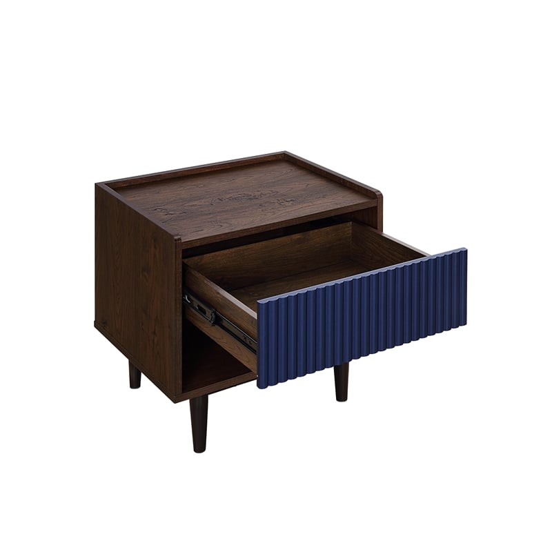 Duane Nightstand from Engineered Wood in Dark Brown and Navy Blue - Set of 2