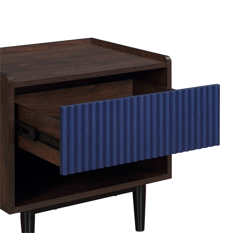 Duane Nightstand from Engineered Wood in Dark Brown and Navy Blue - Set of 2