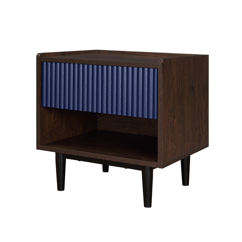 Duane Nightstand from Engineered Wood in Dark Brown and Navy Blue - Set of 2
