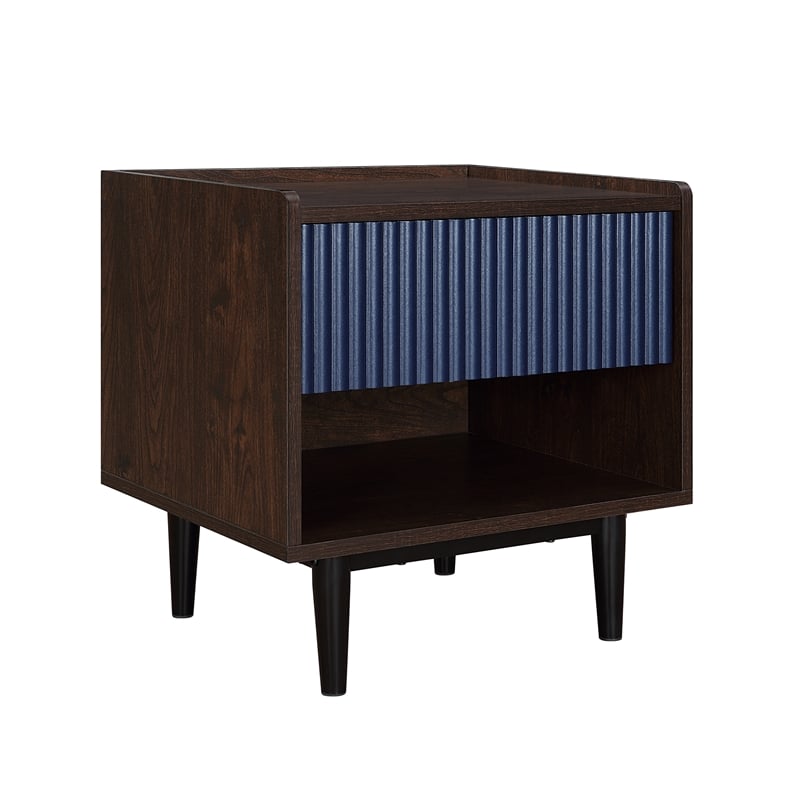 Duane Nightstand from Engineered Wood in Dark Brown and Navy Blue - Set of 2
