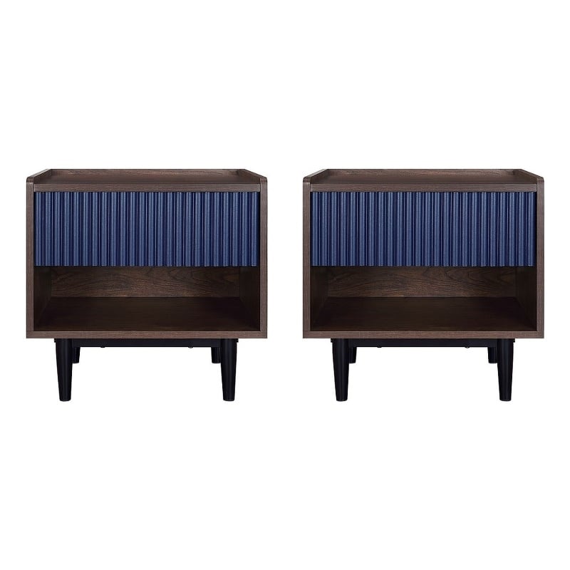 Duane Nightstand from Engineered Wood in Dark Brown and Navy Blue - Set of 2