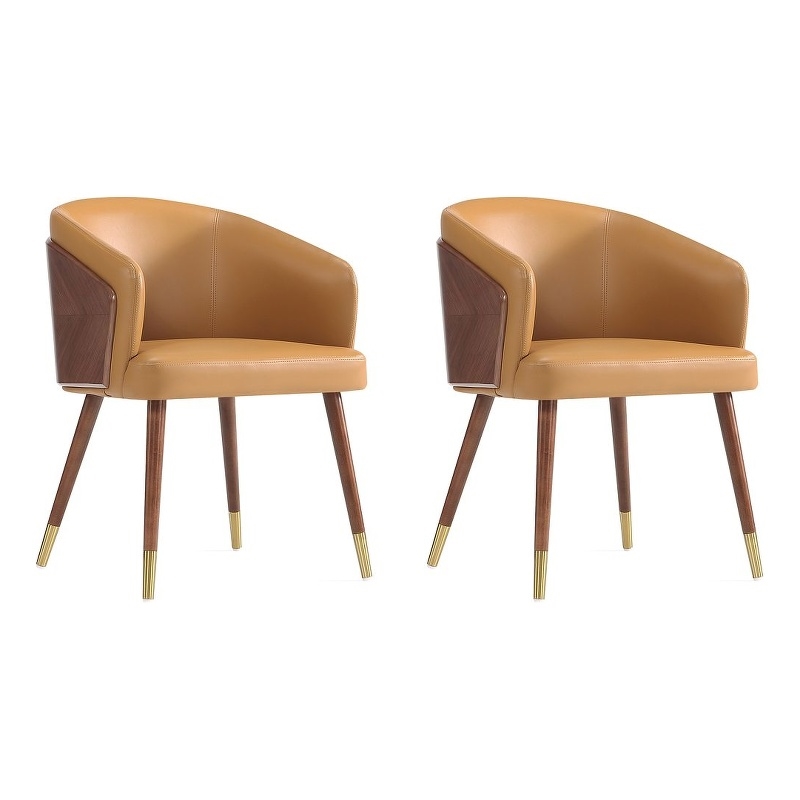 Reeva Dining Chair from Engineered Wood in Walnut and Camel - Set of 2