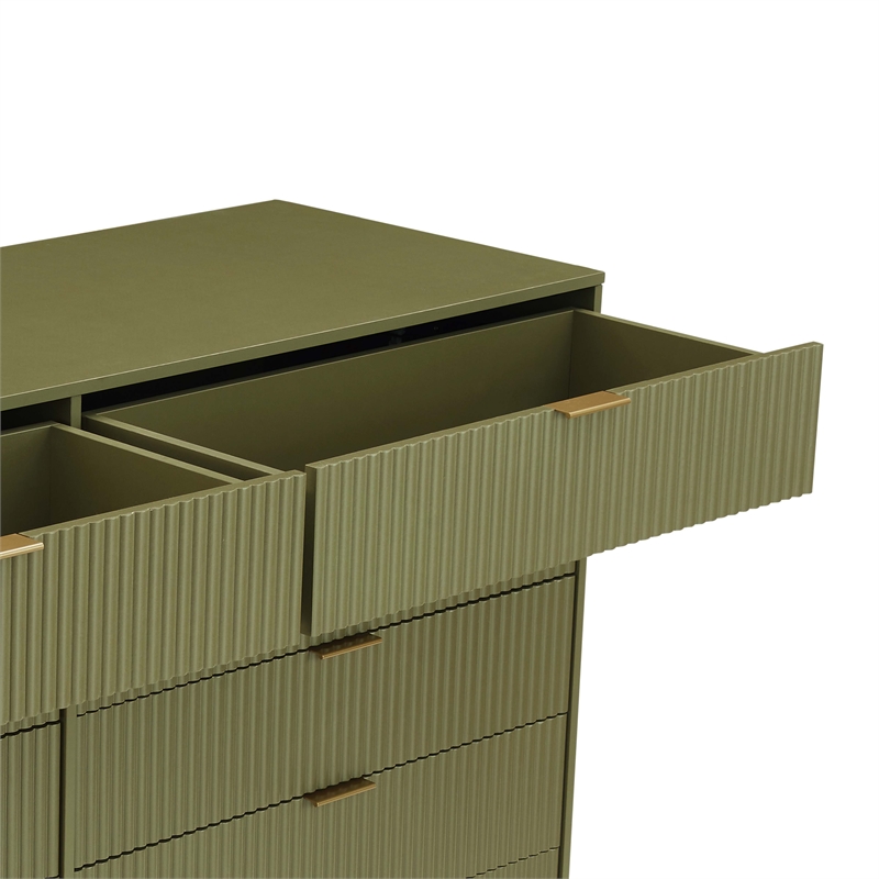 DUMBO 10-Drawer Double Tall Dresser from Engineered Wood in Olive Green