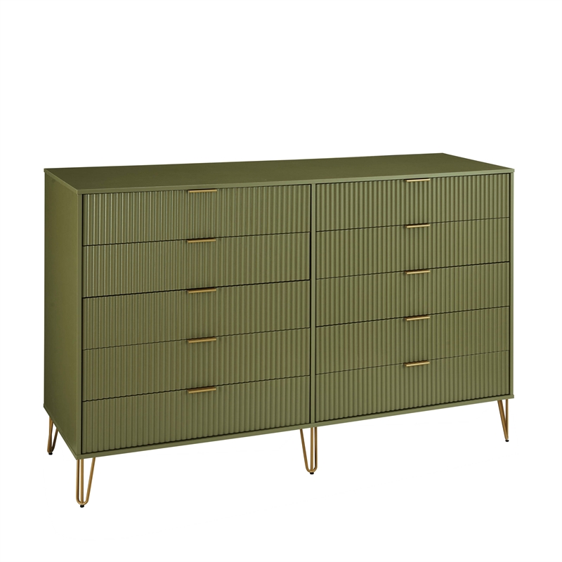 DUMBO 10-Drawer Double Tall Dresser from Engineered Wood in Olive Green