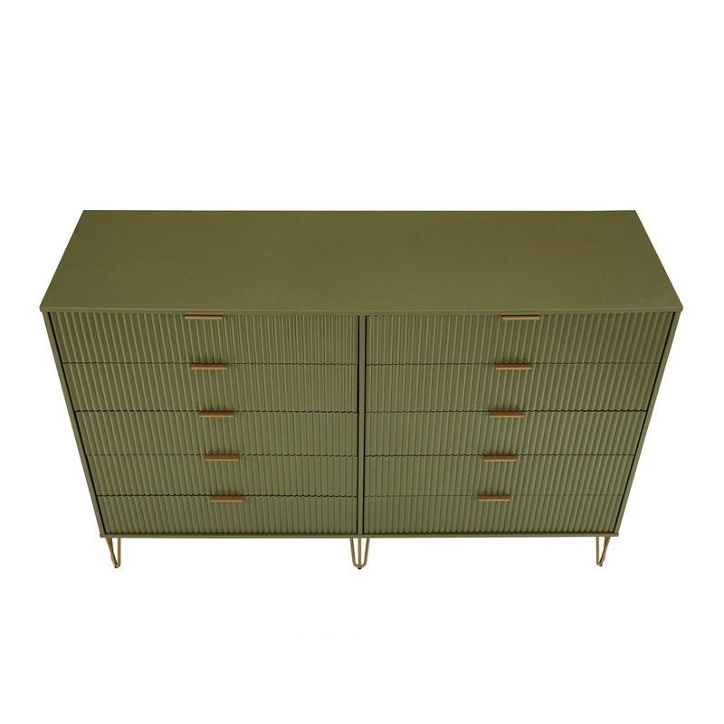 DUMBO 10-Drawer Double Tall Dresser from Engineered Wood in Olive Green