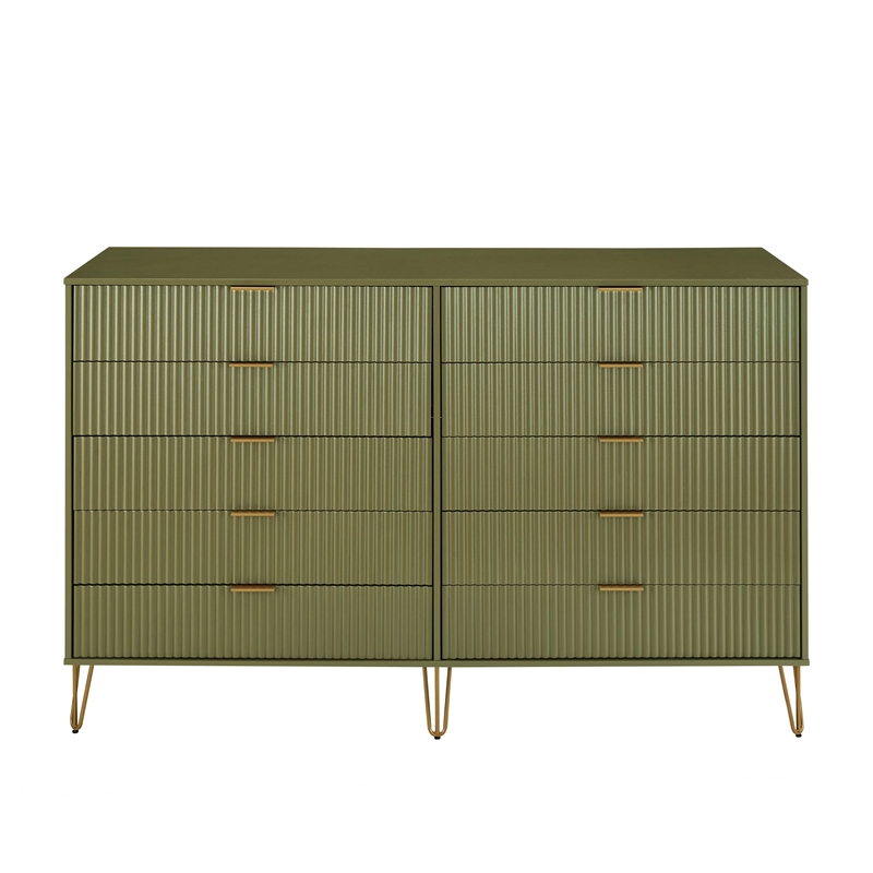 DUMBO 10-Drawer Double Tall Dresser from Engineered Wood in Olive Green