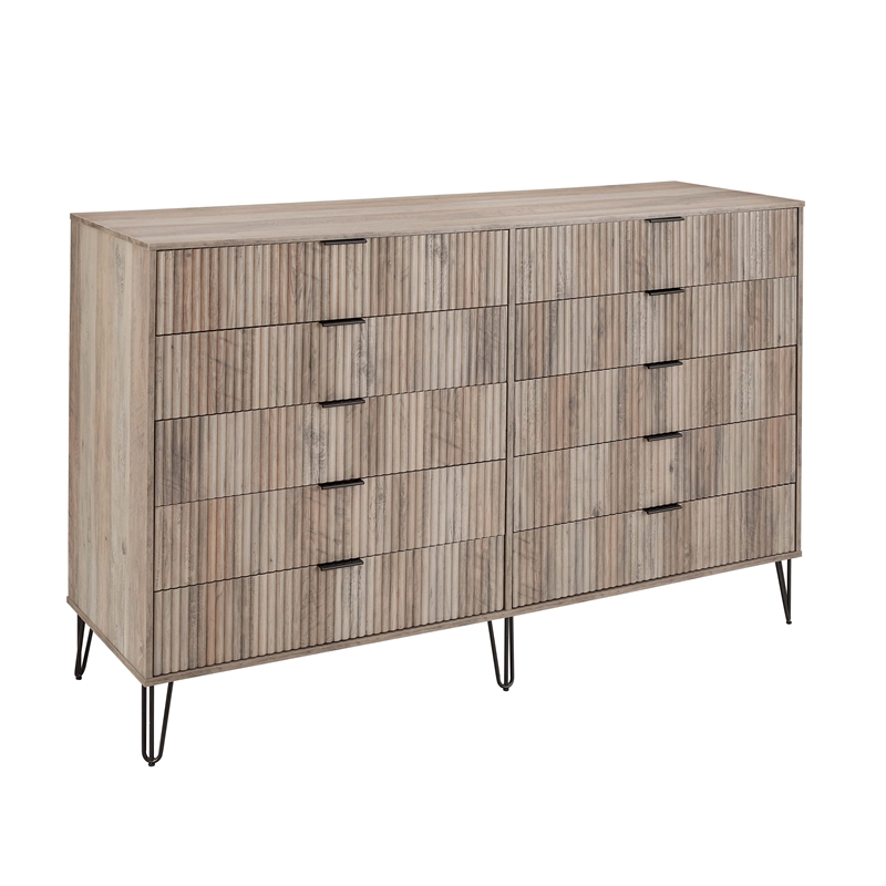 DUMBO 10-Drawer Double Tall Dresser from Engineered Wood in Gray