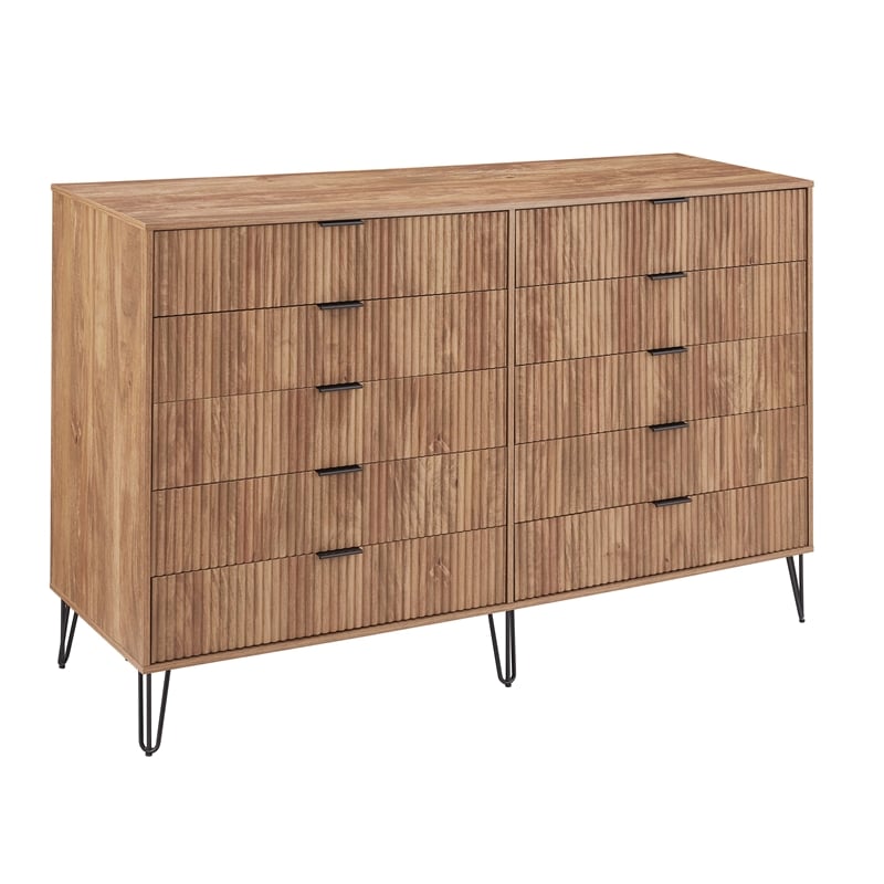 DUMBO 10-Drawer Double Tall Dresser from Engineered Wood in Golden Brown