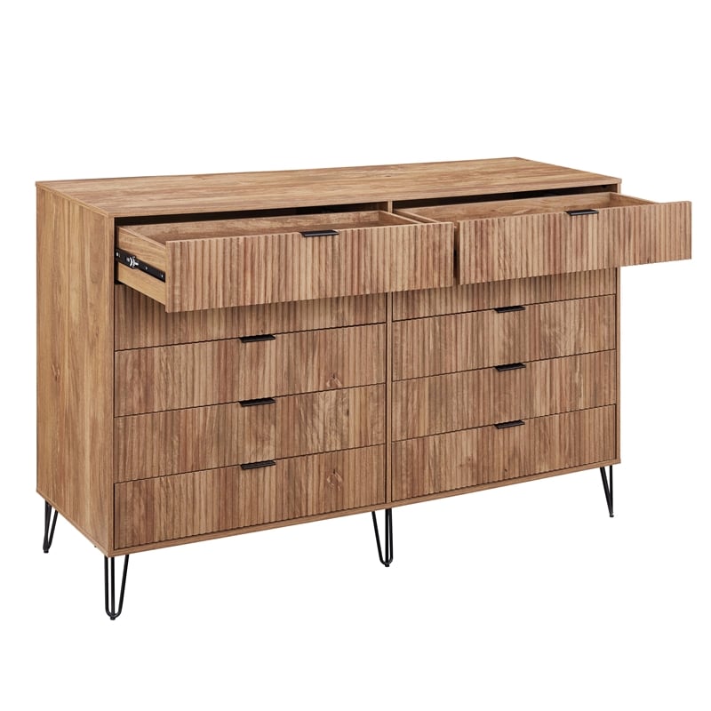 DUMBO 10-Drawer Double Tall Dresser from Engineered Wood in Golden Brown